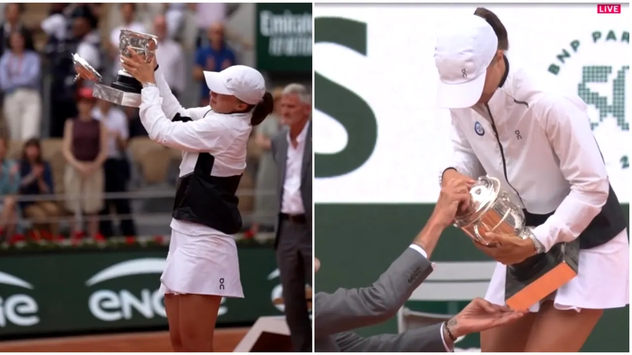 Incident hilar la festivitatea de premiere de la Roland Garros! Iga Swiatek, la un pas să distrugă legendarul trofeu „Suzanne Lenglen
