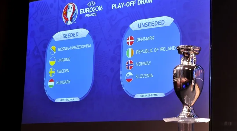 S-au tras la sorți meciurile din barajul Euro 2016. Suedia - Danemarca și Bosnia - Irlanda, cele mai tari partide. Ungaria, norocoasă. Cine ajunge la turneul final din Franța?