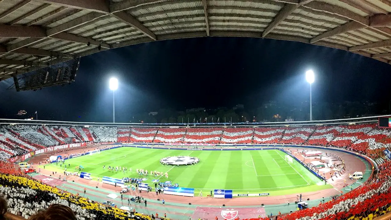 Scenografie unică și atmosferă fantastică la marele derby Steaua Roșie - Partizan! N-au lipsit incidentele. Un jandarm a fost rănit | VIDEO