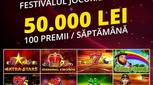 (P) Festivalul Jocurilor începe la casino.efortuna.ro! Află cum poți câștiga premii în valoare de 50.000 de lei