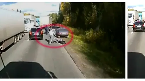 VIDEO Ce se întâmplă când te pui cu șoferii de tir. Hoții de mașini au primit o lecție de neuitat