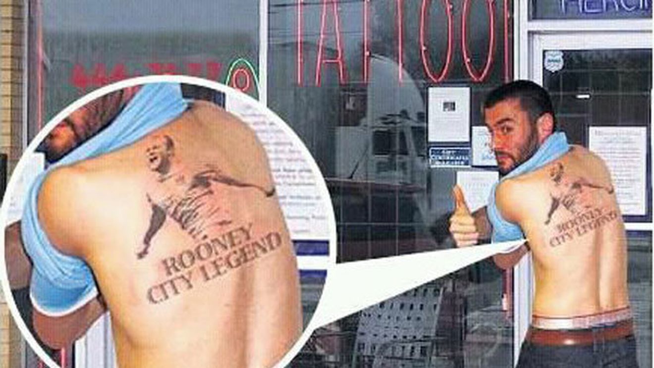 Fanii lui City, buni de bancuri! FOTO** Și-a tatuat chipul lui Rooney, crezând că va semna cu "cetățenii"