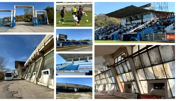 Ca după război! Cum arată stadionul din Slatina, care găzduiește meciuri din Liga 2. A trecut un an și jumătate de când se sărbătorea aprobarea Guvernului și nimic nu s-a schimbat!
