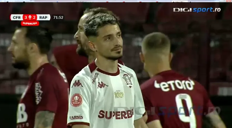 Ce s-a întâmplat cu Albion Rrahmani, imediat după ce s-a terminat CFR Cluj - Rapid București 3-2, meci în care a ratat un penalty! Imaginile disperării: atacantul de 10.000.000 de euro, dorit de Napoli, în lacrimi pe gazon