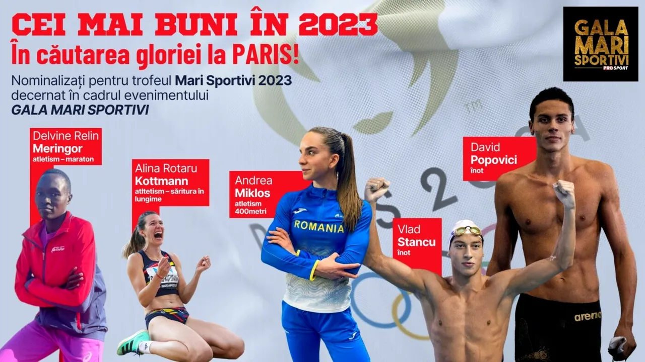 Gala Mari Sportivi ProSport 2023. Cine sunt primii sportivi români calificați la JO de la Paris: Delvine Relin Meringor, Alina Rotaru Kottmann, Andrea Miklos, David Popovici și Vlad Stancu