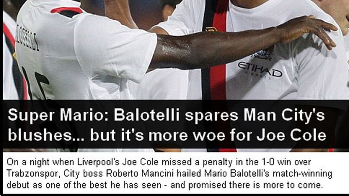 "Super Mario îl ajută pe Mancini să scape de roșeața din obraji"** Presa engleză, despre meciul cu Timișoara