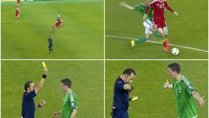 Cea mai ciudată fază din preliminariile Euro 2016! VIDEO | A luat două galbene în aceeași fază de joc și nu pentru proteste. Cum explică Ion Crăciunescu momentul