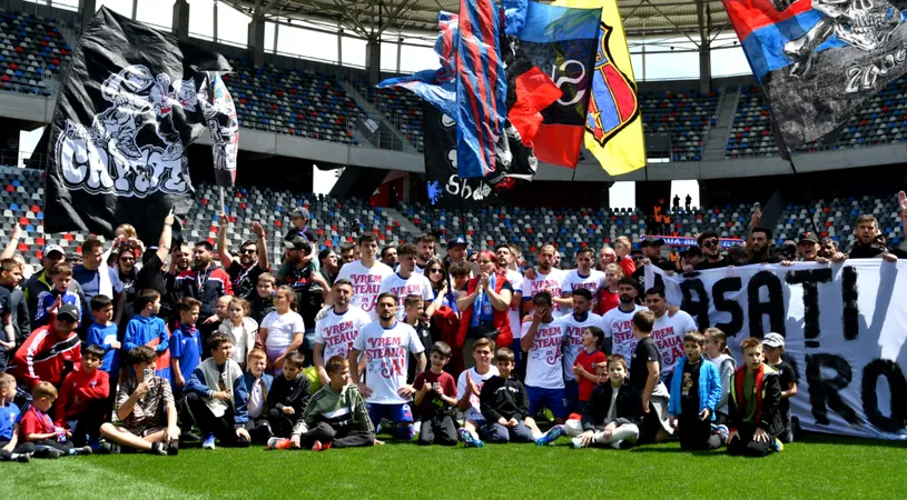 Fanii și jucătorii Stelei, mesaj ferm pentru conducere după ultimul meci al sezonului: ”Vrem Steaua în A!” Suporterii au pătruns pe teren și au sărbătorit promovarea