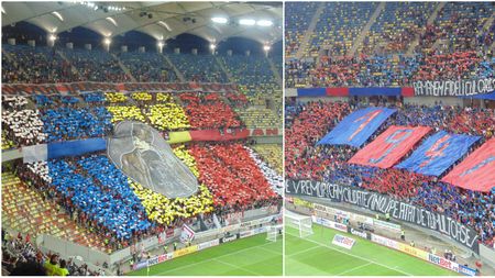 FOTO | Duelul coregrafiilor pe Arena Națională. "Rămânem fideli culorilor roș-albastre" vs. "ca Avram Iancu suntem toți". Fanii FCSB, răspuns prompt: "Voi ca Avram Iancu? Mai bine..."