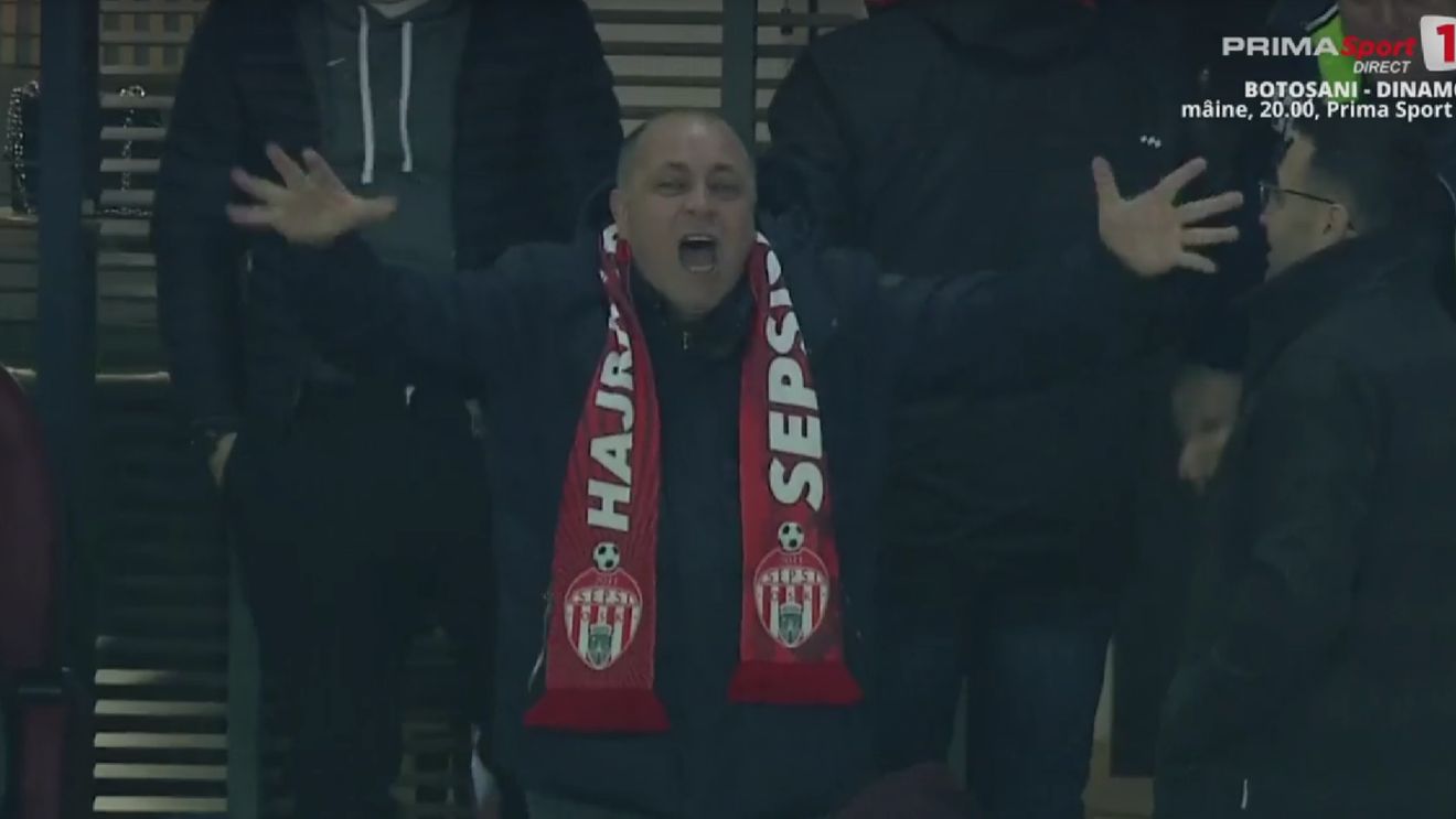 Reacția fabuloasă a lui Laszlo Dioszegi după ce Damașcan a marcat pentru 2-1 în meciul Sepsi - CFR Cluj! Era minutul 85 și patronul echipei finanțate și de guvernul Ungariei s-a dezlănțuit, fără să mai țină cont de camerele TV care îl filmau