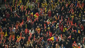 Imagini tulburătoare cu imnul „Deșteaptă-te, române”, cântat de peste 30.000 de fani în tribunele stadionului din Munchen, la România - Ucraina! S-au auzit în toată Europa glasurile conaționalilor noștri. VIDEO