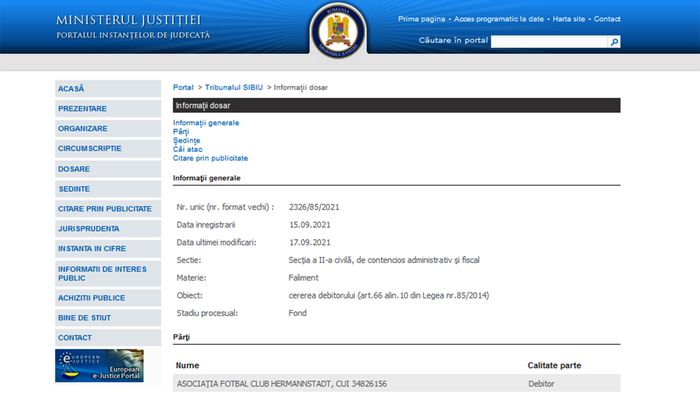 FC Hermannstadt a cerut Tribunalului Sibiu să i se declare insolvența. Ce datorii are clubul sibian