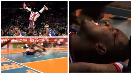 VIDEO A văzut moartea cu ochii! Unui jucător de la Harlem Globetrotters i-a căzut coșul în cap