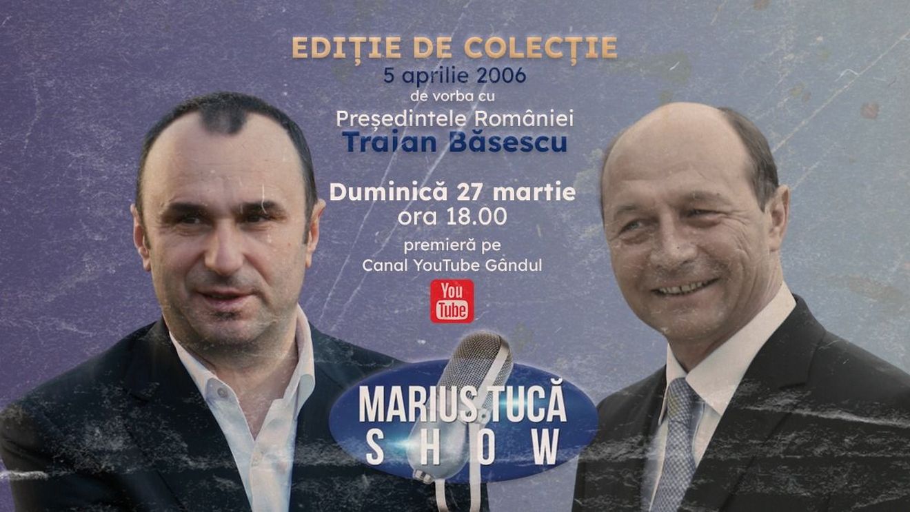 Marius Tucă Show începe duminică, 27 martie, de la ora 18.00. O ediție în reluare, din 2006, avându-l invitat pe Traian Băsescu, aflat la acea vreme, în timpul primului său mandat de președinte al României