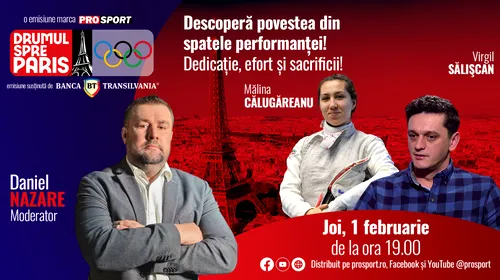 Scrimera Mălina Călugăreanu și antrenorul Virgil Sălișcan sunt invitații emisiunii „Drumul spre Paris” de joi, 1 februarie, de la ora 19:00