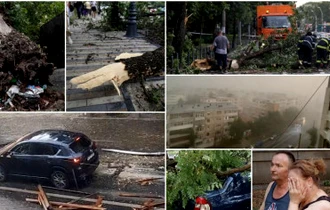 Copaci smulşi şi acoperişuri prăbuşite pe maşini în mers. O furtună cu grindină a făcut ravagii în Bucureşti, în doar câteva minute: 