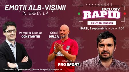 Vă așteptăm la ora 18:30, la "EXCLUSIV RAPID", în direct pe YouTube - ProSport!