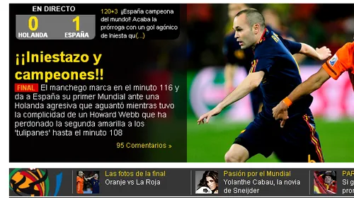 „Iniesta ne duce în RAI!” VEZI ce scrie presa iberică după ce Spania a câștigat Cupa Mondială!