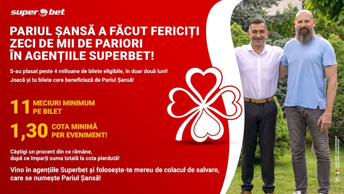 Pariul Șansă de la Superbet, un pom cu mere de aur pentru pariori! S-au plasat peste 4 milioane de bilete eligibile, în doar două luni!