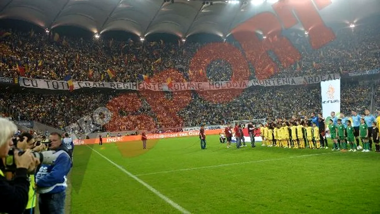 Rar s-a văzut pe un stadion din România o atmosferă mai frumoasă!** Tricolorii au jucat în '12' contra Olandei! FOTO: Coregrafia superbă a celor 53.000 de români