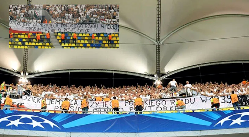 Banner-ul afișat de Fanii Legiei la meciul cu Steaua! Polonezii ne-au mulțumit pentru un moment petrecut acum 74 de ani: 