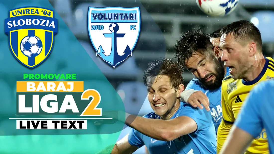Unirea Slobozia – FC Voluntari, mansa retur a barajului pentru SuperLigă, se joacă de la ora 20:00. Ilfovenii au prima șansă