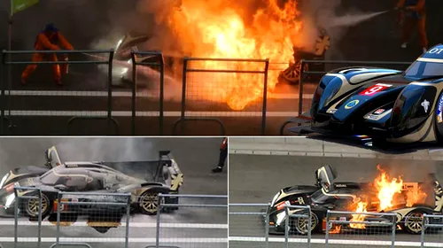 VIDEO | A luat foc pe circuit, în Japonia, de cinci ori în trei minute. Singura mașină românească din cursele auto-moto importante n-a putut fi stinsă nici de stewarzii niponi: „Pagubele sunt de sute de mii de euro”