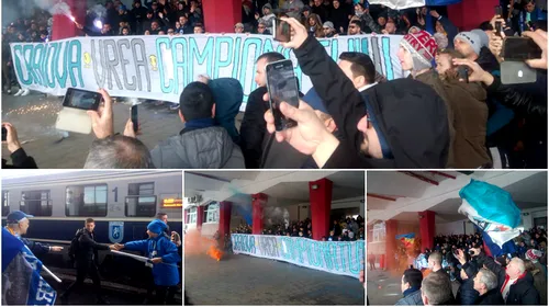 FCSB – U Craiova | „Craiova vrea campionatul!” VIDEO | Show al fanilor olteni în gara din Bănie, la plecarea echipei spre București