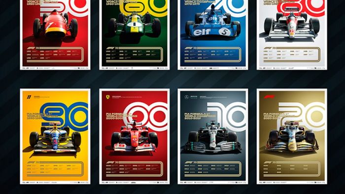 Formula 1: cele 8 postere de colecție care se vor vinde înainte de cursa de la Silverstone. Cine apare pe fiecare afiș și care este motivația fiecărei fotografii