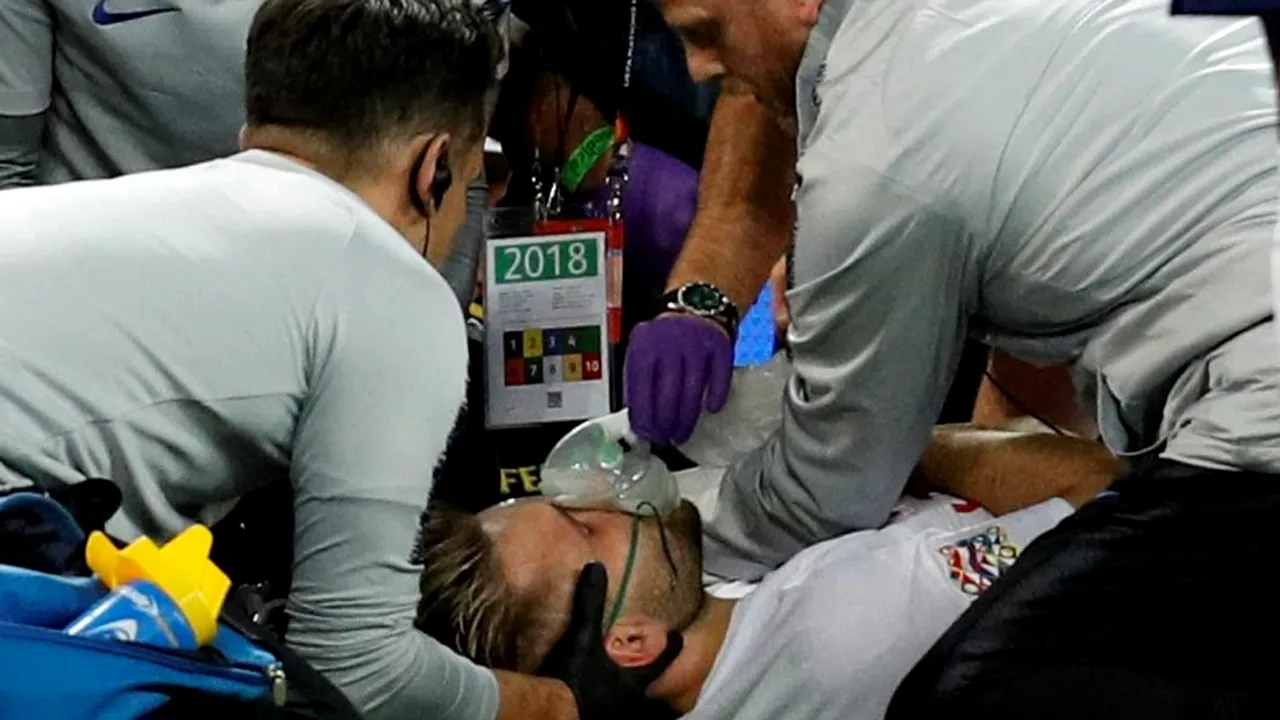 Panică totală pe Wembley! FOTO | Luke Shaw, scos din teren pe targă și cu masca de oxigen la gură, la meciul Anglia - Spania. Ce s-a întâmplat