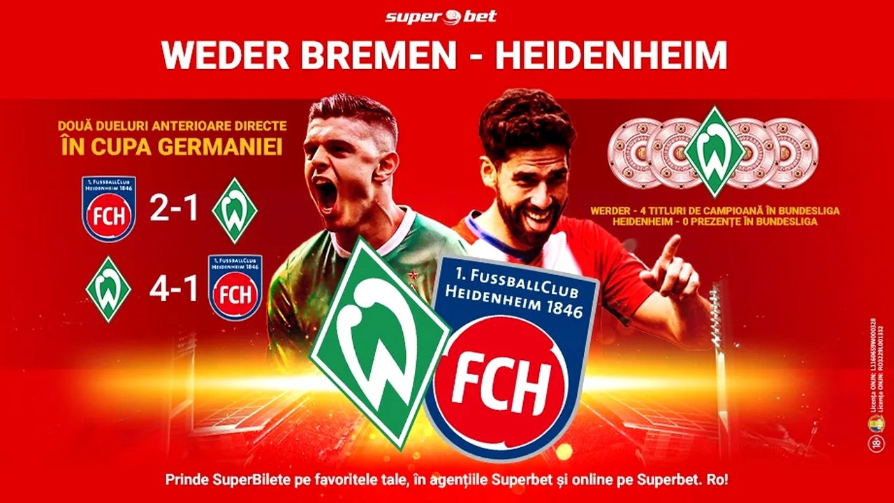 Werder Bremen este favorită în barajul de menținere / promovare cu Heidenheim