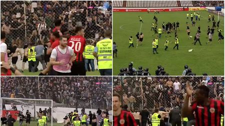 VIDEO și FOTO | Suporterii Stelei nu au suportat că au ratat promovarea! Haos pe terenul din Regie, imediat după fluierul de final al arbitrului: jucătorii lui Carmen au fugit de frică