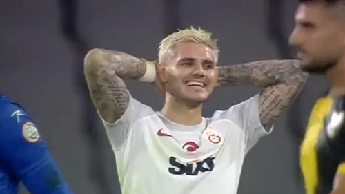 Au încercat să înscrie ca Messi și Suarez, dar s-au făcut de râs în fața fanilor! Imagini incredibile la ultimul meci jucat de Galatasaray: Mauro Icardi a început să râdă după ce a ratat cu poarta goală din 10 metri | VIDEO