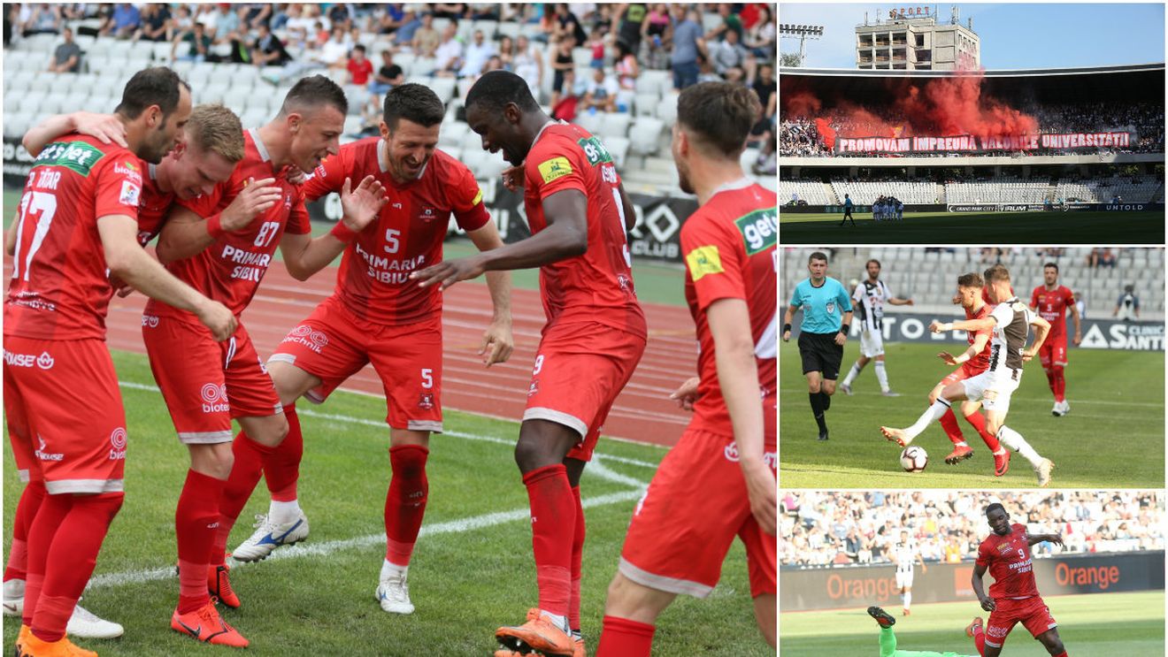 Doar cu suporterii nu se poate promova. Hermannstadt a învins "U" Cluj cu 2-0 și are șanse mari să rămână în Liga 1. Lui Lobonț i s-a cerut demisia
