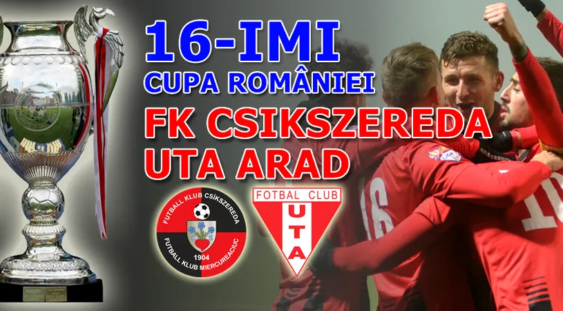 16-imi Cupa României | UTA Arad învinge fără emoții FK Csikszereda, din două penalty-uri, unul inexistent. Toate echipele calificate în optimi