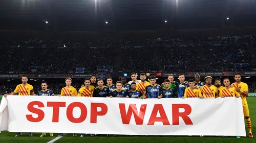 UEFA a ignorat mesajul anti-război din Europa League! Mesajul cenzurat care a fost afișat de jucători la super meciul Napoli – Barcelona | FOTO