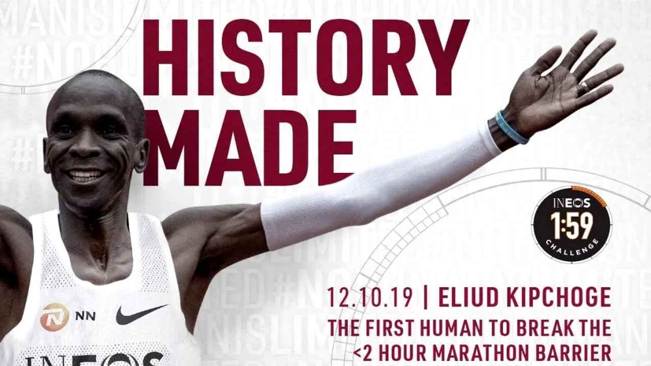 Pentru istorie! Kenyanul Eliud Kipchoge, primul care termină un maraton în mai puțin de două ore