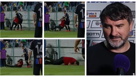 Imagini fabuloase cu Adrian Mihalcea. Antrenorul Gloriei Buzău a simulat o lovitură primită de la Ionuț Neagu și s-a tăvălit pe jos în prelungirile meciului cu SC Oțelul. Arbitrul n-a gustat teatrul și l-a eliminat