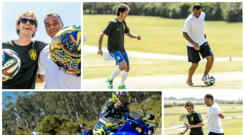 FOTO: Schimb de experiență între doi campioni mondiali. MotoGP pentru Cafu și fotbal pentru Valentino Rossi