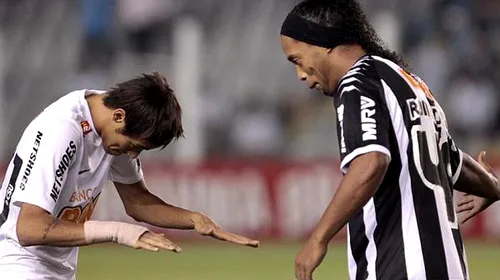 Neymar s-a închinat în fața ZEULUI Ronaldinho, apoi a reușit o braziliană de geniu și un gol ca cel prin care „Dințosul” a avut Santiago Bernabeu la picioare!** Fotografia care a făcut înconjurul lumii