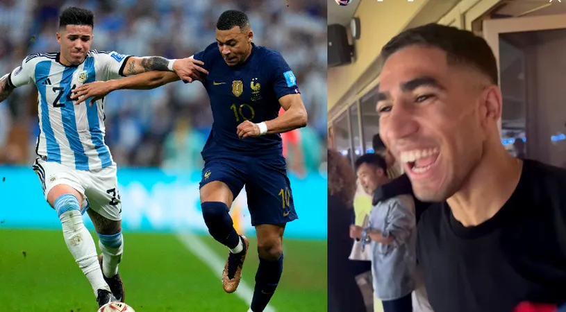 A fost eliminat de Franța de la Campionatul Mondial, dar a mers la finală și i-a susținut pe „Les Bleus”! Achraf Hakimi, reacție de milioane la golurile lui Mbappe | VIDEO