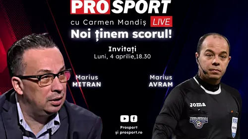ProSport Live, o nouă ediție pe prosport.ro! Marius Mitran și Marius Avram discută despre eșecul lui Gigi Becali în fața rivalului Mihai Rotaru!