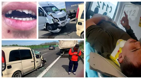 Clipe de groază pentru Gloria Băneasa, în drumul spre meciul cu CS Amara. Autocarul a fost implicat într-un accident pe autostradă: ”Dinți rupți, dureri de coloană. Sunt jucători transportați la spitale”