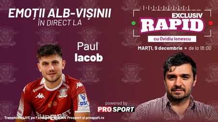 Rapid e pe locul 1 în liga 1 înainte de meciurile cu Otelul și FCSB, iar Paul Iacob vine astăzi la "EXCLUSIV RAPID", în direct pe YouTube - ProSport, de la 18:00