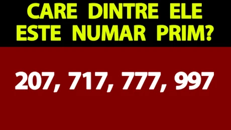 Test IQ exclusiv pentru genii | Care dintre aceste 4 numere este un număr prim: 207, 717, 777 sau 997?