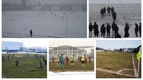 Meciul CSM Slatina - CS Mioveni, oprit după doar 15 minute din cauza ninsorii și amânat pentru a doua zi. La Recea s-a jucat în mocirlă | FOTO