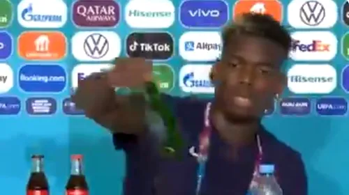 Paul Pogba l-a imitat pe Cristiano Ronaldo la conferința de presă. A mutat o sticlă de bere de pe masă la o conferință de presă. De ce a făcut gestul | VIDEO