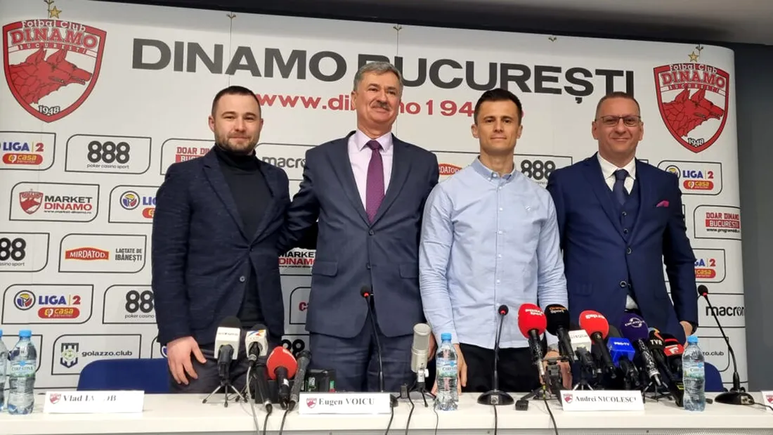 VIDEO | Dinamo și-a prezentat noii acționari majoritari. Eugen Voicu: ”Vrem să gestionăm acest club împreună cu un grup de antreprenori.” Andrei Nicolescu: ”Să vorbim mai puțin, să încercăm să facem mai mult”