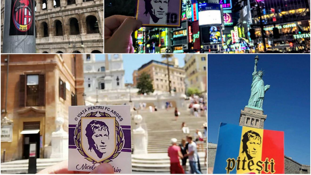 Ocolul pământului cu Nicolae Dobrin! Suporterii mențin viu spiritul "Gâscanului". FOTO | Chipul "Prințului din Trivale" a ajuns în toate colțurile lumii: din New York și Tokyo până în Amsterdam și Sicilia