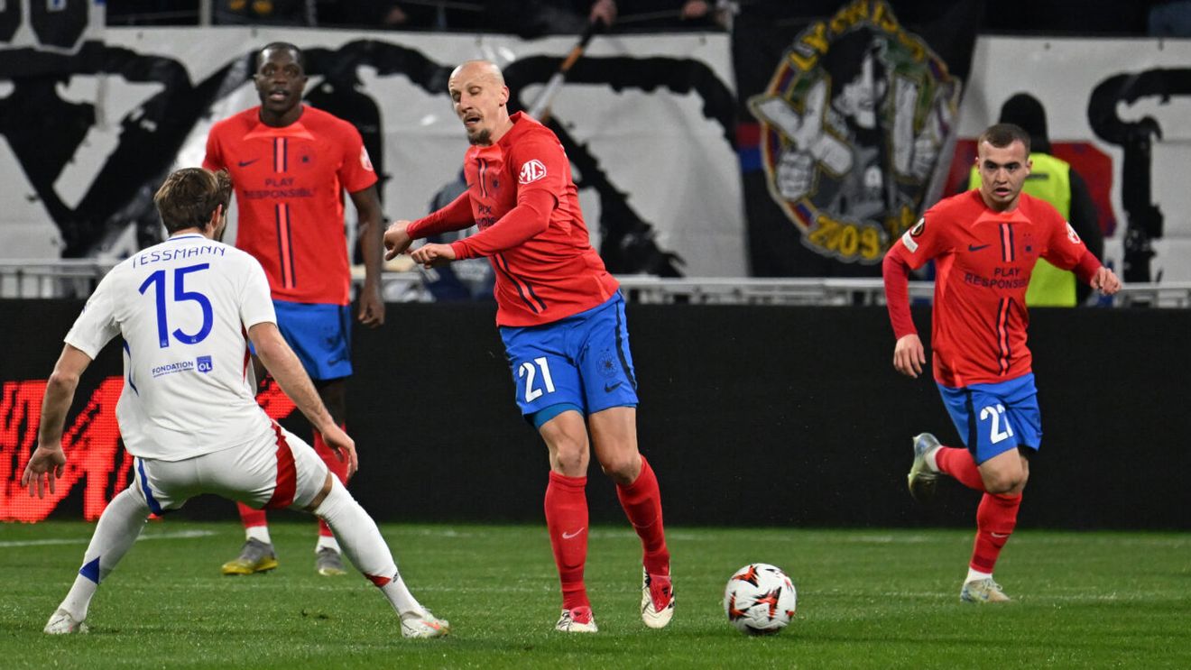 Olympique Lyon - FCSB 4-0, în manșa retur a optimilor pentru Europa League. Campioana României părăsește cupele europene după 20 de meciuri
